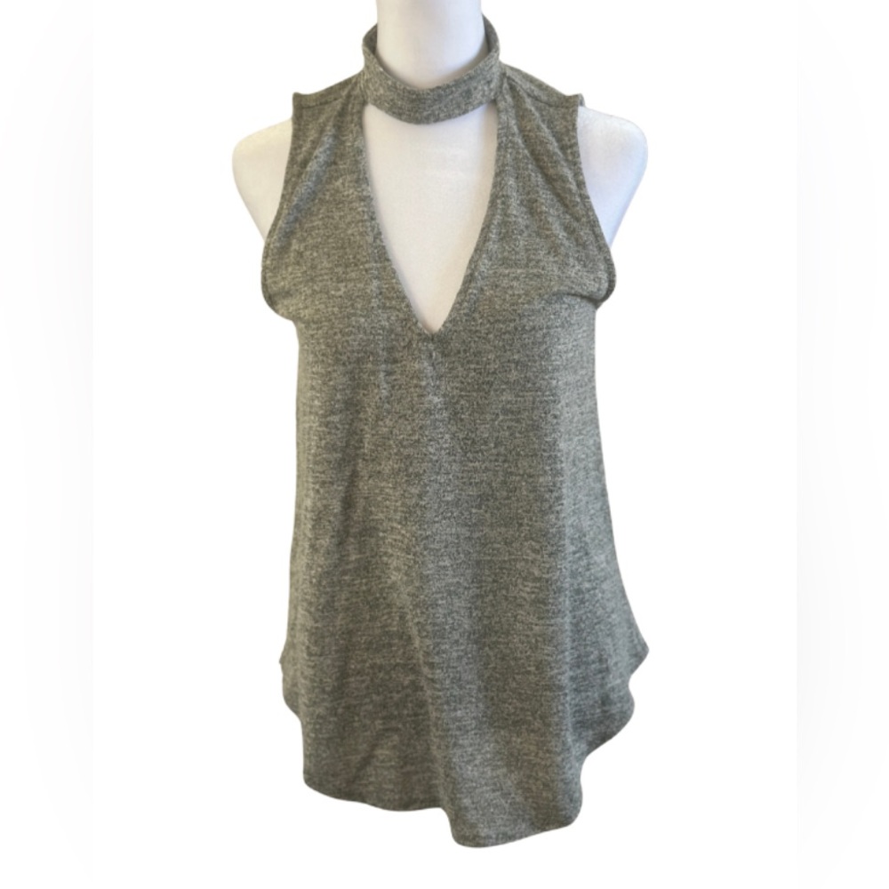 Express Gray Sleeveless Choker Neck Tank Top